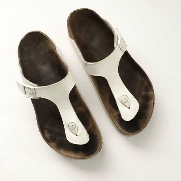 Birkenstock Papillio Gizeh white leather platform sandals size 40 woman’s - Picture 1 of 9